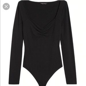 Banana Republic Ribbed Bodysuit Long Sleeve Black Sweetheart Neckline NWOT